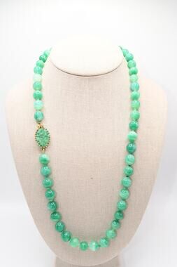 Joseph Mazer Peking Glass Beaded Necklace Faux Jade 24" Vintage